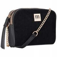 Torebka Listonoszka MONNARI Czarna na Ramię ZAMSZ LOGO