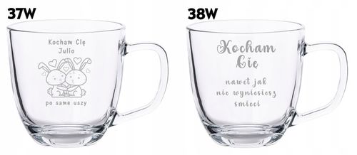 2 Duże Szklane Kubki Grawer LOGO 420ml Prezent dla pary Walentynki WZORY na Arena.pl