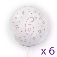 Balony z cyfrą "6" (6 sztuk), gwiazdki różowe