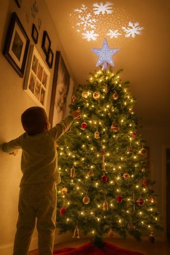 Gwiazda na choinkę LED srebrna brokatowa z projektorem płatki śniegu czubek na Arena.pl