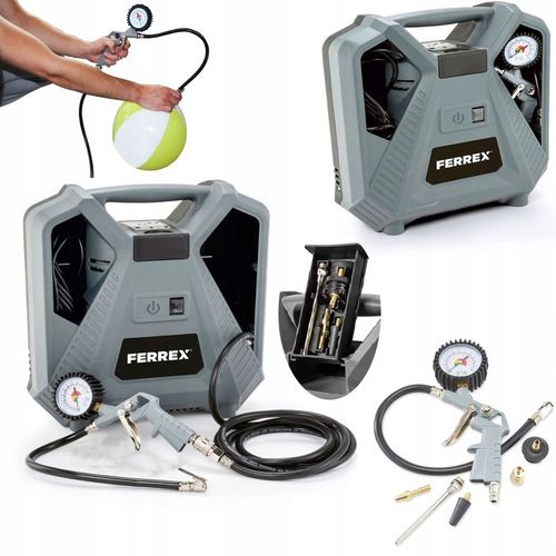 Przenośny KOMPRESOR BEZOLEJOWY 8 bar PISTOLET Z MANOMETREM ZESTAW na Arena.pl