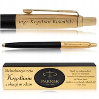 ZŁOTY DŁUGOPIS PARKER JOTTER CZARNY 24 KARATY + PUDEŁKO Z DEDYKACJĄ GRAWER