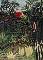 Plakat 13x18cm Monkeys and Parrot, Rousseau Vintage do Salonu