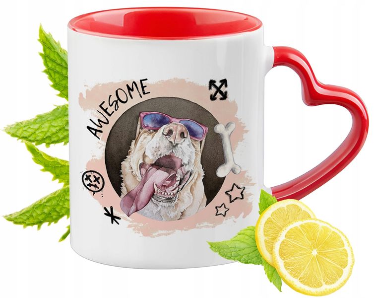 Pies Pieski Kubek Czerwony Z Uszkiem W Kształcie Serca Na Prezent zdjęcie 1