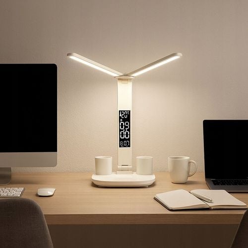 PODWÓJNA LAMPKA BIURKOWA LED Z WYŚWIETLACZEM ZEGAR ORGANIZER TEMP. na Arena.pl
