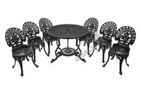 ZESTAW NR 20 - STÓŁ Ø 90 CM + 6 KRZESEŁ LEKKICH MEBLE OGRODOWE NA TARAS PATIO BALKON ELEGANCKIE RETRO