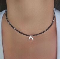 Naszyjnik Czarny Turmalin Srebrny Księżyc Lunula