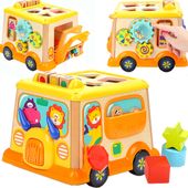 drewniana kostka edukacyjna sorter klocki cyfry autobus