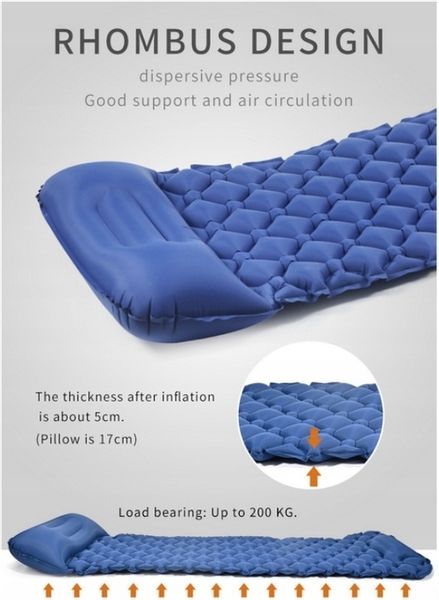 ULTRALEKKA MATA WBUDOWANA POMPKA KARIMATA GRUBY WYGODNY MATERAC ŁÓŻKO BLUE zdjęcie 16