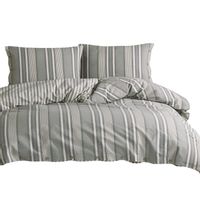 Pościel bawełniana DOKYA 220x200 NATURAL ecru szara zielona paski