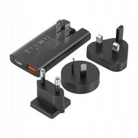 Choetech Szybka Podróżna Ładowarka USB + USB-C PD 65W GaN Slim + Adaptery