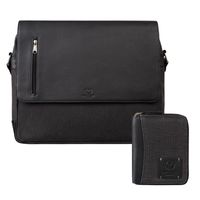 portfel męski skórzany pionowy ay-06-bl i torba męska na laptopa ay-02-bl