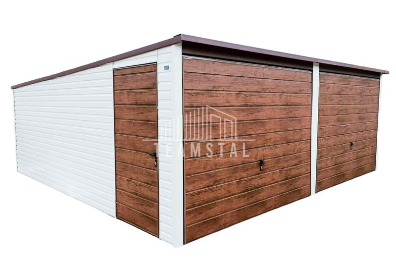 GARAŻ BLASZANY 6m x 6m poziom spad tył 2x Brama drzwi TS252 zdjęcie 1
