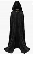 AKSAMITNA PELERYNA CZAROWNICY CZARODZIEJA DŁUGA STRÓJ HALLOWEEN CZARNY