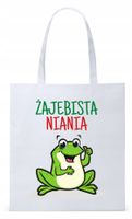 Torba Biała Eco Shopper Dla Niani Opiekunki Z Nadrukiem Ze Zdjęciem