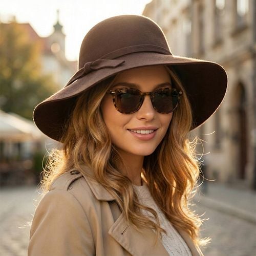 KAPELUSZ DAMSKI FILCOWY Z DUŻYM RONDEM BRĄZ BOHO brązowy na Arena.pl