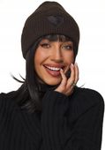 CZAPKA DAMSKA beanie zimowa na zimę ciepła dzianinowa czekoladowa z sercem