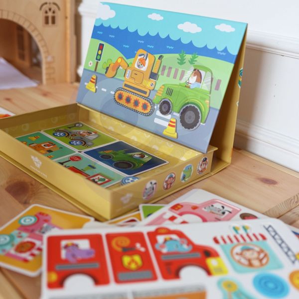 TOOKY TOY Układanka Magnetyczna Puzzle Montessori Pudełko Edukacyjne Pojazdy 80 el. zdjęcie 2