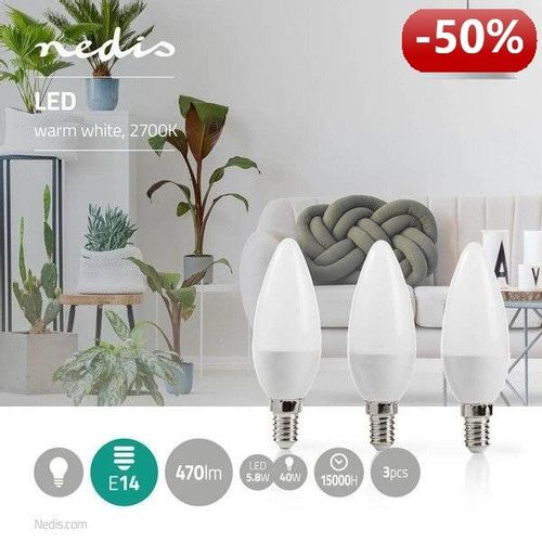 3X Żarówka Ledowa E14 5.8W Led Barwa Biała Ciepła 2700K 470Lm Nedis na Arena.pl