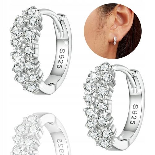 Kolczyki Srebrne PRÓBA 925 KOŁA SREBRO KÓŁKA Rodowane Dwa rzędy Kryształów na Arena.pl