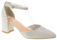 Czółenka na obcasie słupku 6 cm. srebrne brokatowe Rozmiar obuwia - 40