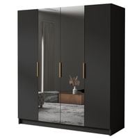 Szafa SALVADOR II 200 cm z lustrem-pojemna garderoba-CZARNY+ZŁOTY