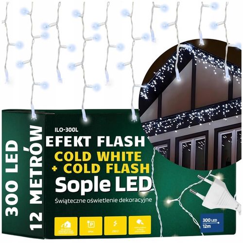 Lampki zewnętrzne świąteczne sople 300 led z efektem flash flesz światełka na Arena.pl