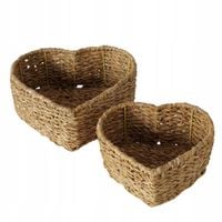 KOSZYKI DEKORACYJNE BEŻOWE PLECIONE W KSZTAŁCIE SERCA LOVE 2 SZT 26X26X10CM
