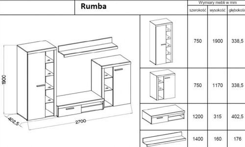 Meblościanka Nowoczesna  Rumba do salonu na Arena.pl