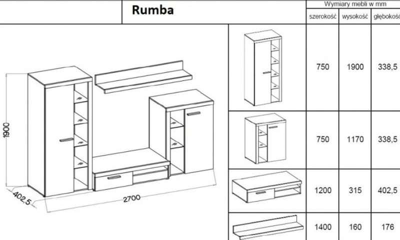 Meblościanka Nowoczesna Rumba do salonu zdjęcie 3