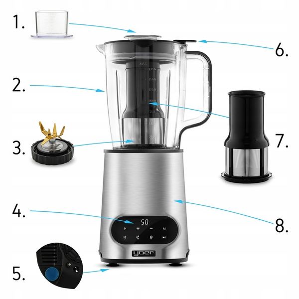 Blender kielichowy Wyciskarka do soków Yoer 2200W 2,4L INOX +TURBO zdjęcie 10