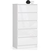 Komoda do sypialni, 5 szuflad, STILO, 60x40x121 cm, biel,  | TYLETEGOTU