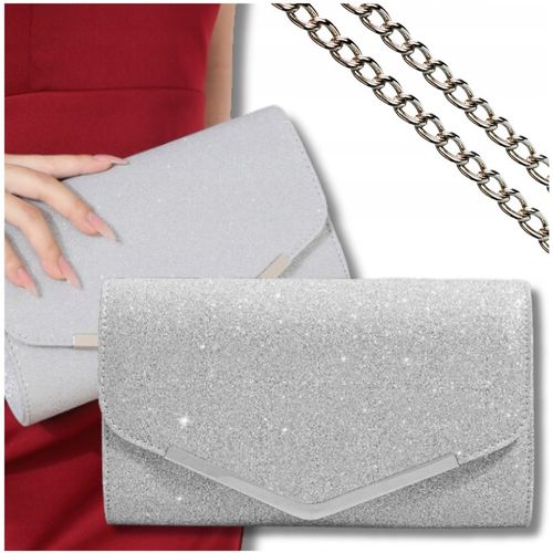 Srebrna Wieczorowa Torebka Kopertówka Błyszcząca na Ślub EFEKTOWNA Wizytowa na Arena.pl