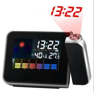 STACJA POGODY CYFROWA zegarek budzik kalendarz projektor czarna AK237