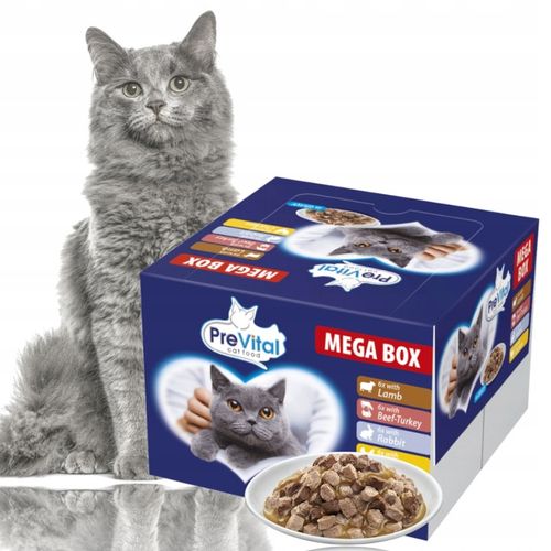 MOKRA KARMA DLA KOTA MIX 4 SMAKÓW MEGABOX 96X100G SASZETKI W SOSIE PREVITAL na Arena.pl