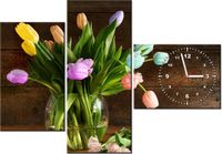 100CM 70CM ZEGAR 3 ELEM KOLOROWE TULIPANY ŚCIENNY OBRAZ