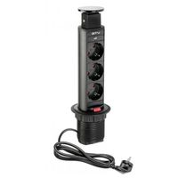 Przedłużacz gniazdo port GTV 3 x uziemienie schuko uniwersal czarne