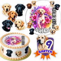 OPŁATEK NA TORT 20CM + 16 POSTACI - PSY Labrador Retriever + IMIĘ 15CM 18CM