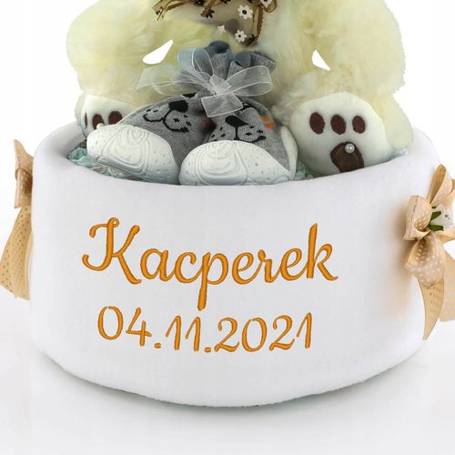 Tort z pampersów rozmiar 3 miś kocyk z haftem Prezent na chrzest roczek na Arena.pl