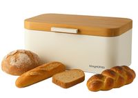 CHLEBAK STALOWY Pokrywa BAMBUSOWA POJEMNIK na PIECZYWO CHLEB BUŁKI Kremowy