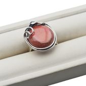 Pierścionek regulowany - Rodochrozyt koło w srebrze oksydowanym