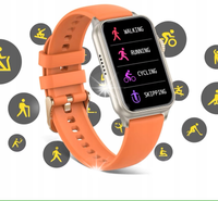 SMARTWATCH DAMSKI RUBICON TYTANOWY SPORTOWY POMARAŃCZOWY GPS EKG NFC