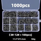 Zestaw haczyków na ryby 1000 szt rozmiary 3-12 haczyki wędkarskie z oczkiem