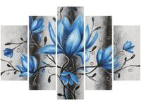 OBRAZ STALOWE MAGNOLIE KWIATY NIEBIESKIE