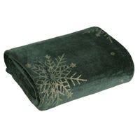 Koc świąteczny 150x200 ciemnozielony złoty nadruk flano