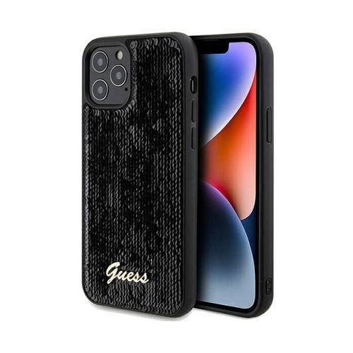 Guess Sequin Script Metal - Etui iPhone 12 / iPhone 12 Pro (czarny) na Arena.pl