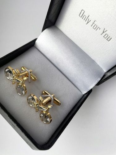 Spinki do mankietów EXC Srebrny Rower Pozłacany w Szkatułce Etui na Prezent na Arena.pl