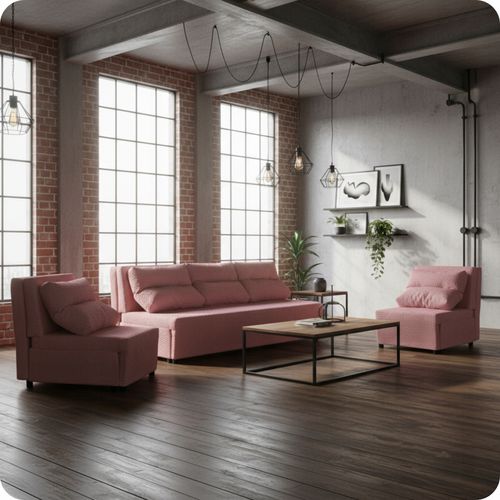 Zestaw KIMO funkcja spania sofa fotele Family Meble c. róż Twisster sztruks na Arena.pl