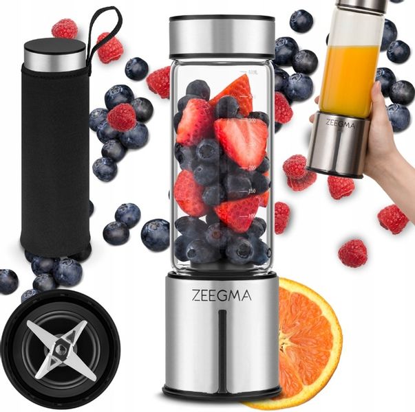Blender Przenośny Bezprzewodowy DUŻY 465ml 300W ZEEGMA Go Plus SREBRNY zdjęcie 1