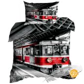 Pościel 3D bawełna satyna 140x200cm CZERWONY POCIĄG